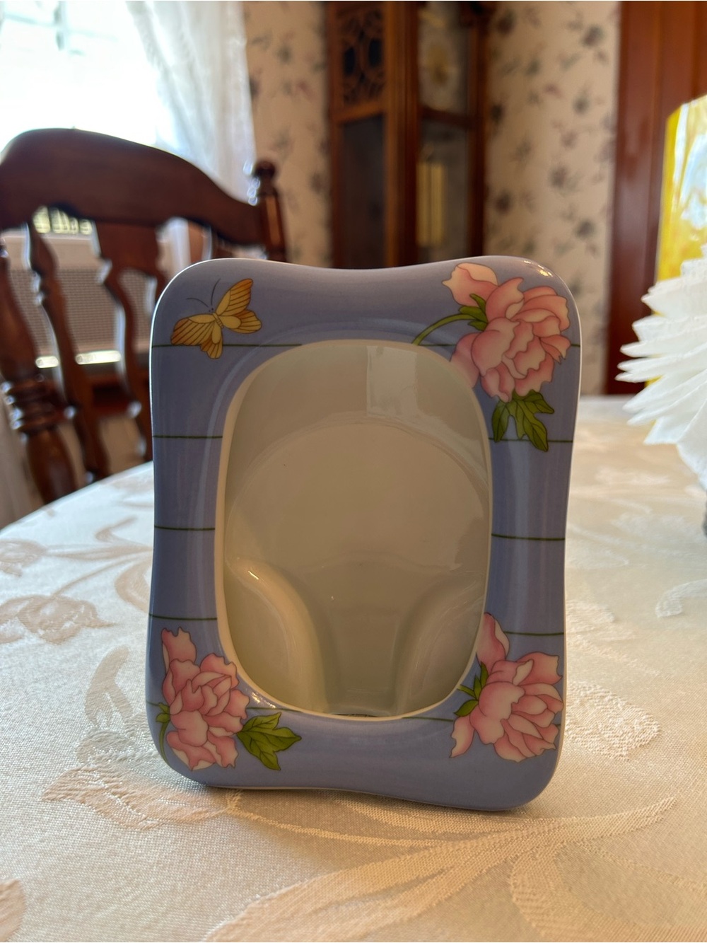 Vintage blue floral butterfly ceramic picture frame